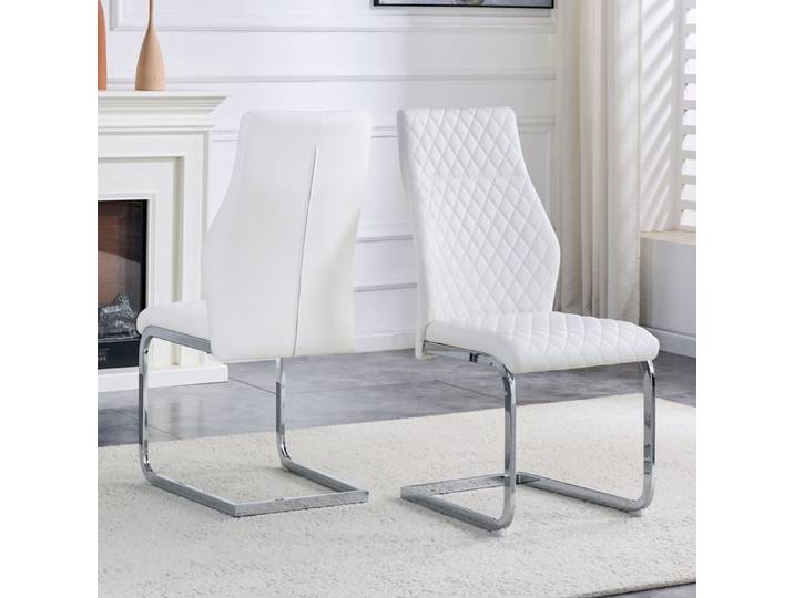 Chaise [set] Chaise à manger en motif losange blanc: dossier haut + coussin confortable Adapté aux restaurants