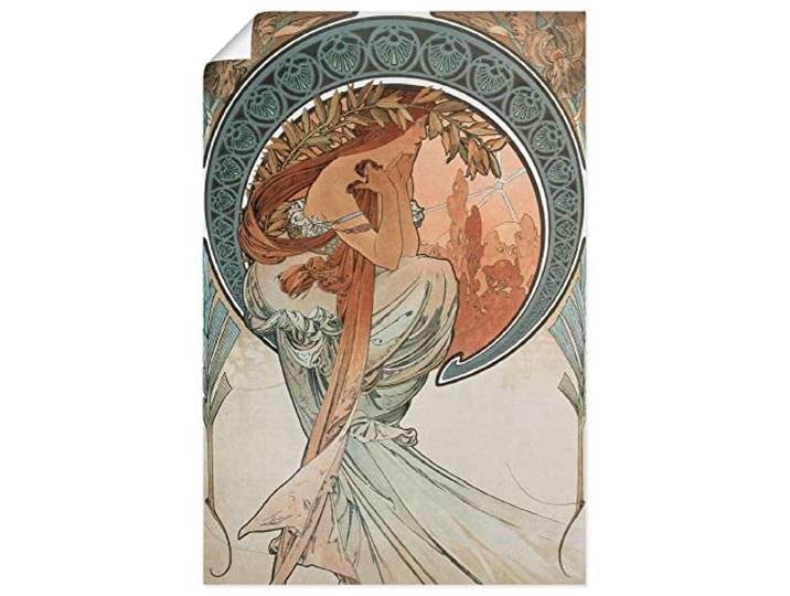 ARTLAND Wanddeko Poster & Kunstdrucke Wandposter 40x60 cm Frau Kleid Ornamente Vier Künste Die Poesie 1898 Jugendstil Alfons Mucha T7GC