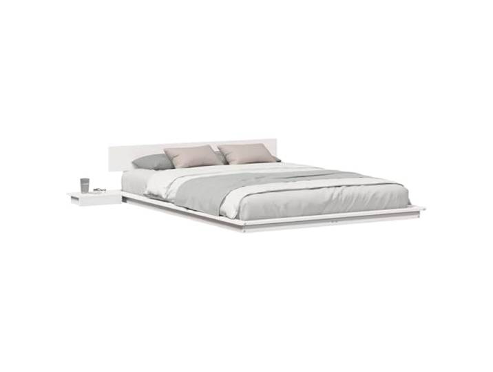 SDWEHBJ Bodenbettgestell 150 x 200 cm mit Nachttisch, Holz, Weiß, 232 x 209 x 41,5 cm, Modernes Design, für Britisches Kingsize-Bett
