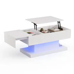 COUCHTISCH Weiß Hochglanz mit Stauraum & Lift-Top