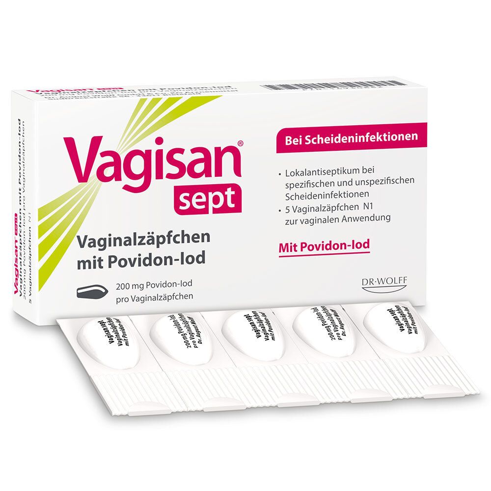 Vagisan sept Vaginalzäpfchen mit Povidon-Iod 5 St Vaginalsuppositorien