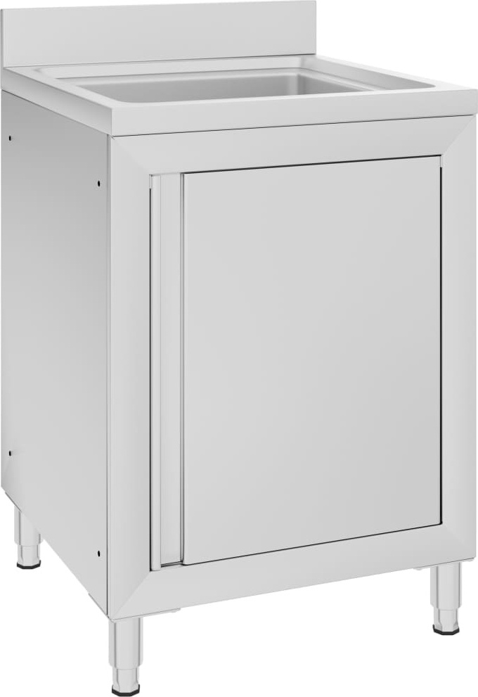DELUKE Spülschrank aus Edelstahl mit Aufkantung MEDO, 1x Becken Edelstahl Gastro-Spülschrank Spülenunterschrank, 60x60x96cm