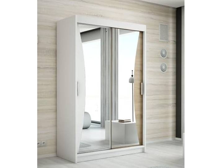 A&J MöbelLand Schwebetürenschrank NIKO Kleiderschrank 2-türig mit Spiegel, Garderobe 120 cm (Weiß)