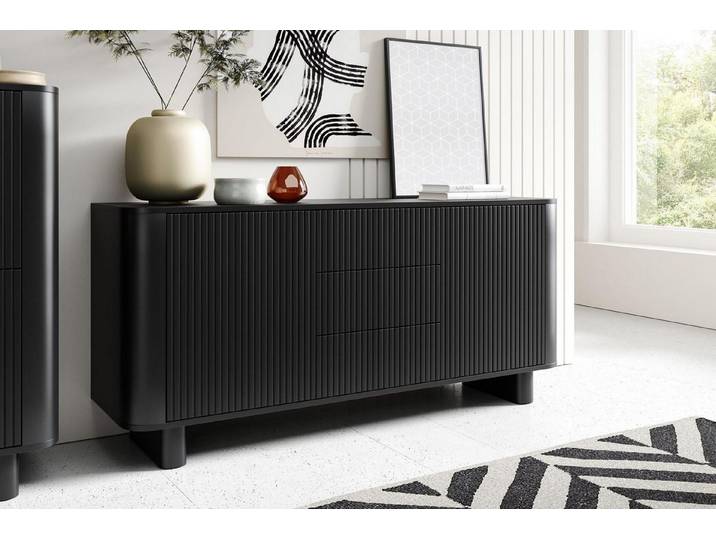 Compleo Kommode mit 3 Schubladen AKARI, Japandi Design, Nussbaum,Kaschmir, Schwarz