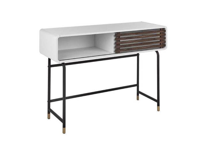 Console d'entrée BELIANI - Blanc et bois sombre - Style classique - Aspect bois