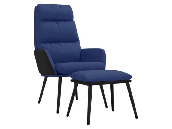 Fußsessel Blau Stoff und Kunstleder mit Metallrahmen Atmungsaktives Gewebe, stabiler Rahmen, Armlehnen, freistehende Fußstütze, Entspannung