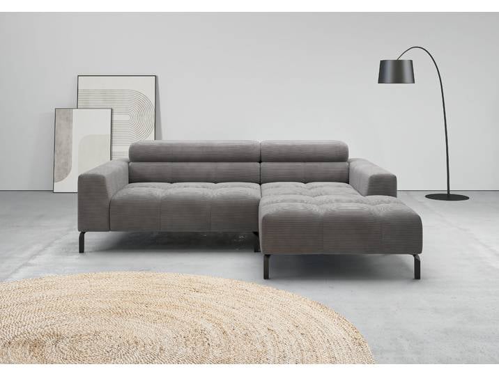 Ecksofa, Cord, Dunkelgrau, 223×179 cm, Kopfteilverstellung, Modern, Home-affaire