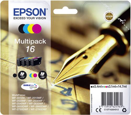 Epson Druckerpatrone T1626, 16 Original Kombi-Pack Schwarz, Cyan, Magenta, Gelb C13T16264012