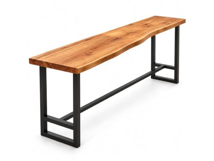 Schmaler Bartisch aus Massivholz mit schwarzem Metallgestell Holzmaserung, gewellte Vorderkante und verbundenes Metallgestell(180cm/71in)