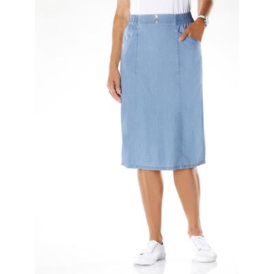 Jeansrock CLASSIC BASICS, Damen, Gr. 44, blau (blau, bleached), 100% Baumwolle, unifarben, knielang, Röcke Jeansrock