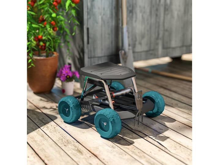 Outsunny Tabouret Jardinage à Roues avec Plateau Outils Vert