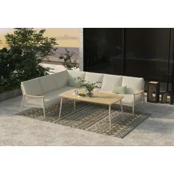 Garden Pleasure Dining Lounge-Eckgruppe TULUM, Alu Sandbeige / Nonwood / Rope Beige / Kissen 100 % Polyester