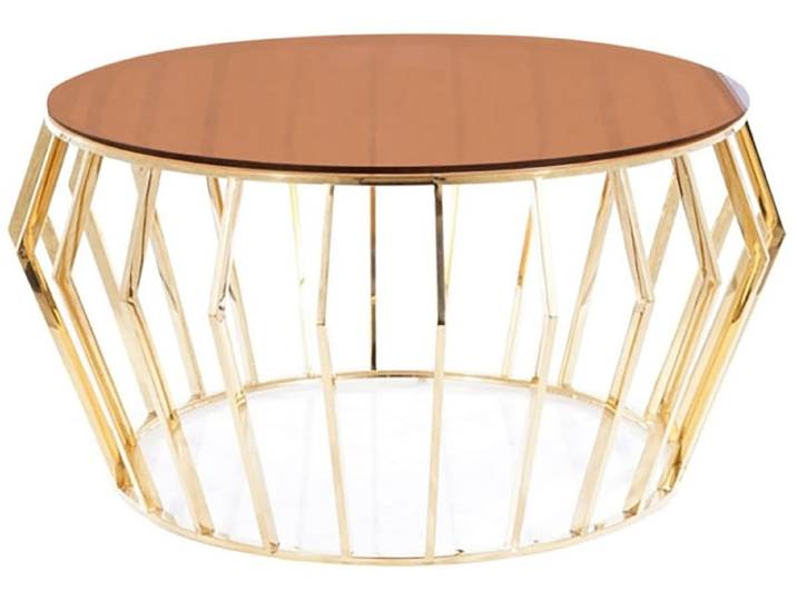 Couchtisch Ariana A Glastisch 80x80x45cm Bernsteinfarben Gold