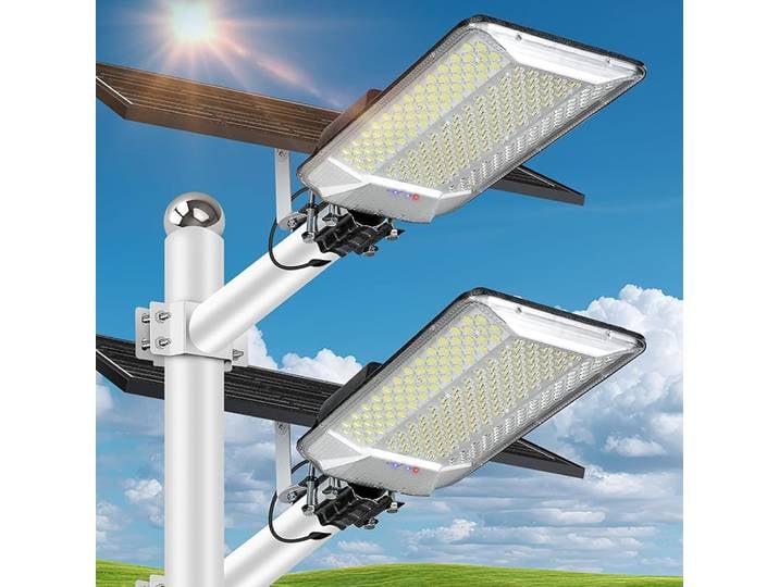 Lampadaire solaire extérieur, éclairage de parking solaire, lampe LED grand angle avec détecteur de mouvement, étanche IP67, éclairage commercial