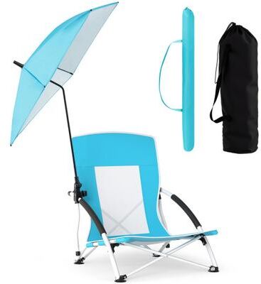 Costway 2 Pack Beach Umbrella Chair for Adults with Adjustable Parasol-Blue