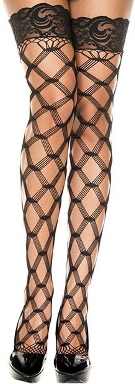Music Legs Bas autofixants filet fils noirs en losange