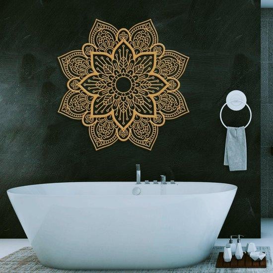 Benza Moderne 3D Metalen Mandala Bloemen Wanddecoratie, Goud/Zwart, 76 x 76 cm