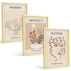 BILDER SET 3er Set - 40x60 cm Goldrahmen - Moderne Pflanzenlinien