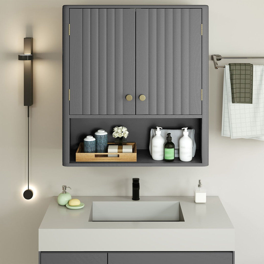 East Urban Home Wall Bathroom Cabinet Beige 61cm H X 55cm W X 19.5cm D