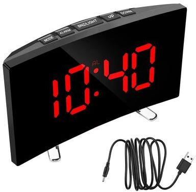 Uplifted Finds 7 Inch Curved LED Mirror Clock   Dimmable Digital Alarm & Large Number Table Decor red