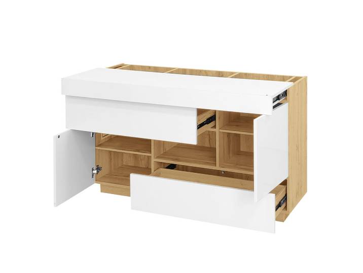 Flieks Sideboard Hochglanz LED Vitrine Schubladen modern, Weiß, 37x76.5x120 cm, Kleinmöbel, Kommoden, Sideboards