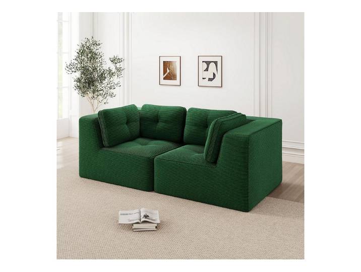 LuxusKollektion Ecksofa Ecksofa Ottoman Cord tiefe Sitzfläche Wohnzimmer Büro Grün 2C