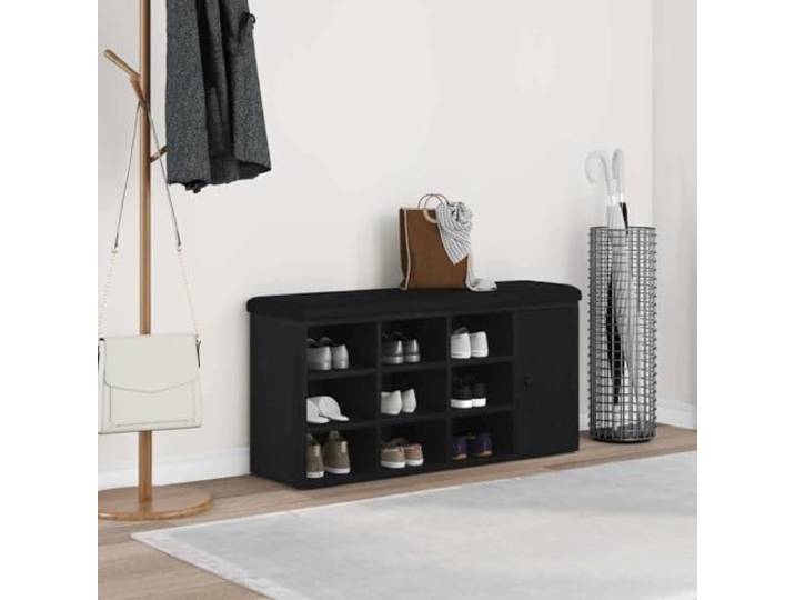Sitzbank mit Stauraum Schwarz Eichen-Optik 102 x 32 x 50 cm Holzwerkstoff Robuster Holzwerkstoff, Knopfgriffe für leichten Zugriff, modernes Design, vielseitig einsetzbar, einfache Montage mit
