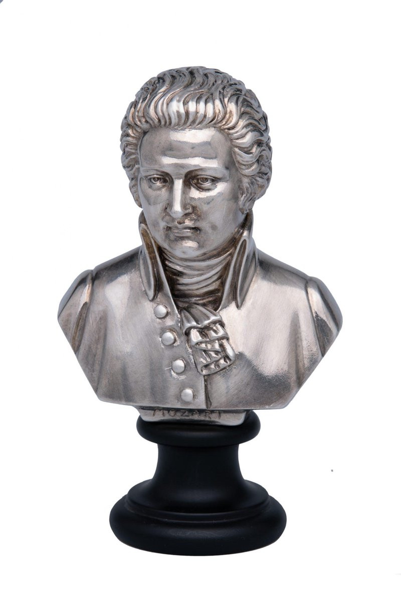 Music Gifts Albast borstbeeld Mozart 15 cm verzilverd