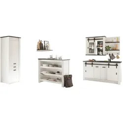 KÜCHEN-SET weiß Pinie, anthrazit Landhaus 6-teilig, Küchenschrank Set mit Theke