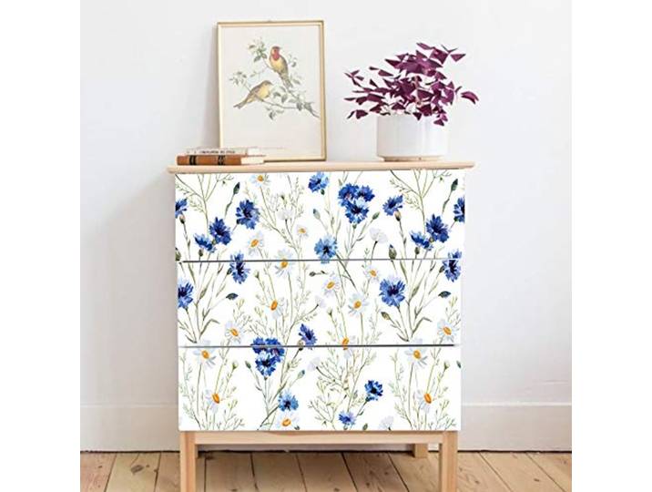 Alwayspon Lot de 3 Autocollants thème camomille\, pour commode IKEA MALM\, autocollants amovibles pour tiroirs de commode\, à décoller et recoller sur le mobilier\, 3 pièces\, 80 x 20 cm