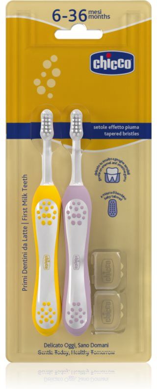 Chicco Toothbrush Set 6-36m brosse à dents pour enfants Lilac-Mustard 6-36m 2 pcs