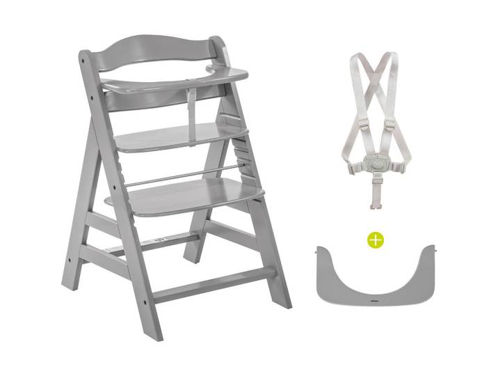 Hauck Hochstuhl, Grau, Holz, Buche, 56x80x48 cm, Fussstütze verstellbar, Sitzfläche verstellbar, höhenverstellbar, 5-Punkt-Gurt, Schrittgurt, Baby- und Kindermöbel, Babyzimmer, Hochstuhl