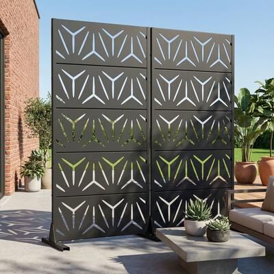Dovelina Outdoor Freestanding Metal Privacy Screen Decorative Garden Fence (Set of 2)