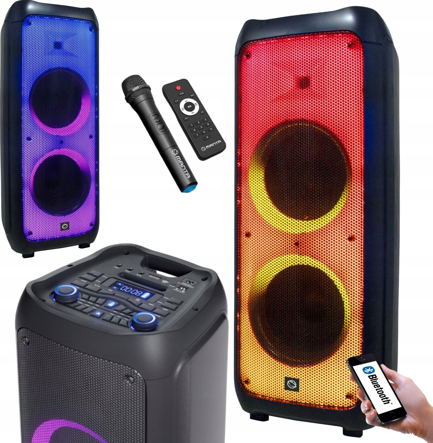 Robuster Tragbarer Karaoke-Lautsprecher 300W X-Bass Mit Mikrofon Und Fernbedienung Schwarz