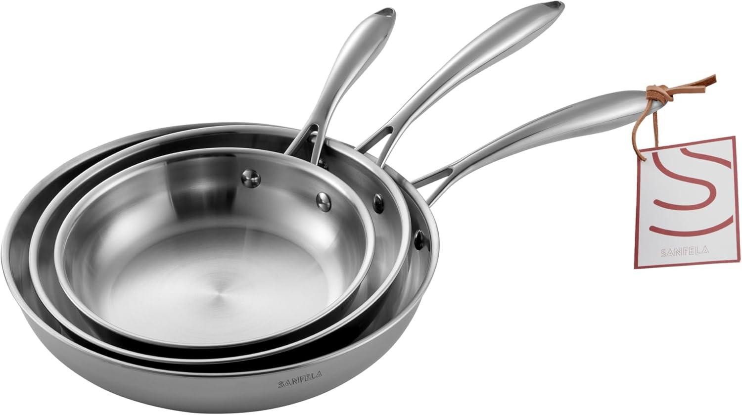 3-delige roestvrijstalen koekenpannenset met 5 lagen voor in de keuken
