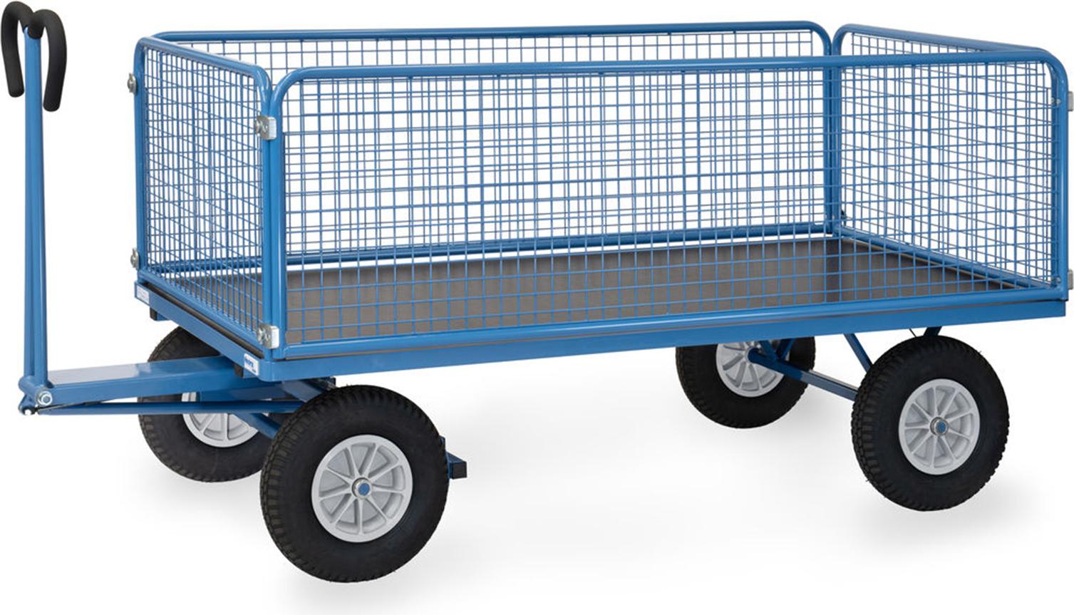 Fetra Handpritschenwagen mit Drahtgitterwänden und Polyurethanbereifung, 1935x995mm Ladefläche 750kg Tragkraft