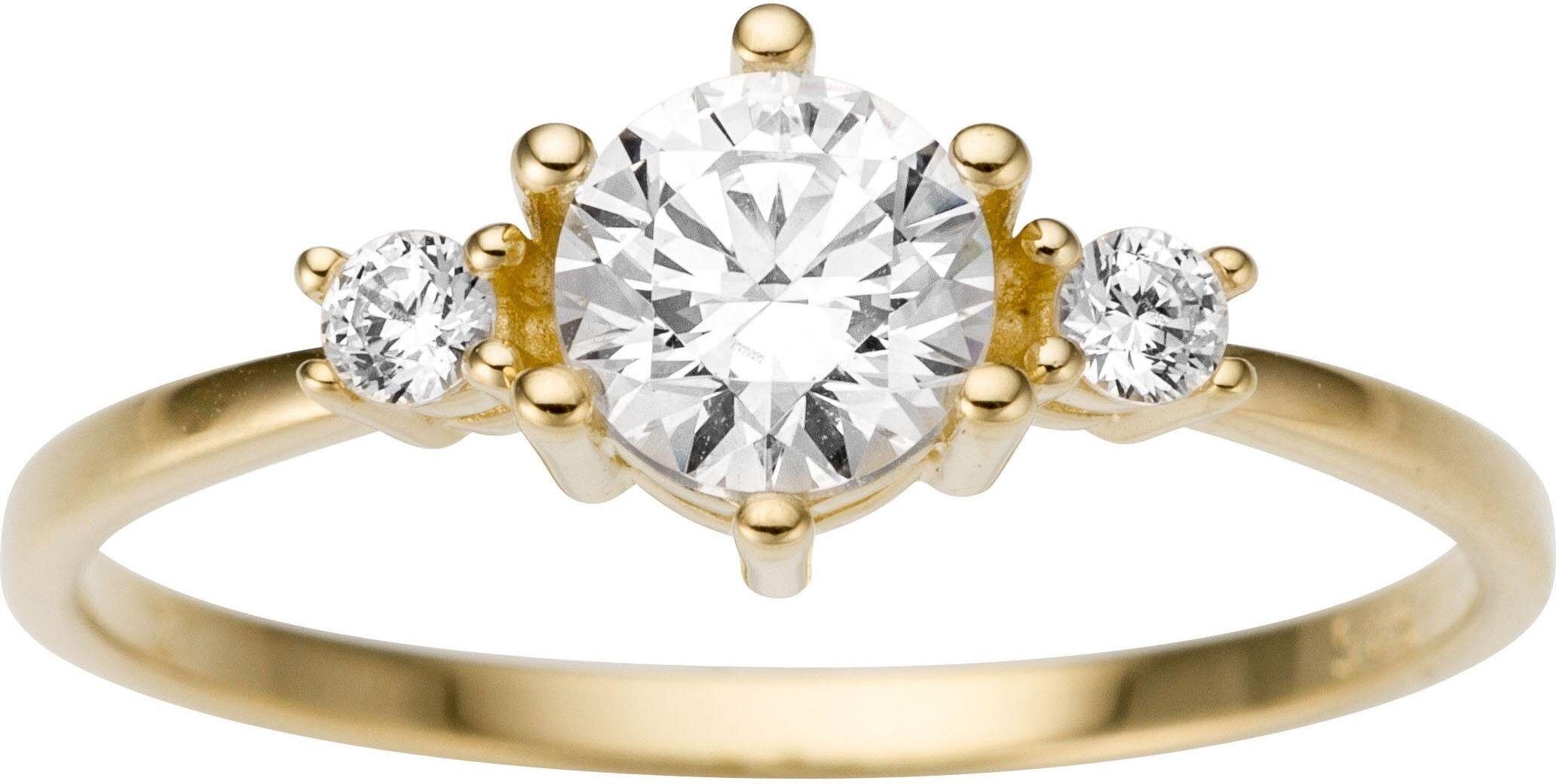 Goldring FIRETTI "Schmuck Geschenk Gold 333 Damenring Verlobungsring Goldring Solitär" Gr. 18, gold (gelbgoldfarben, kristallweiß), Fingerringe, Damen, 18, Gelbgold 333, 7mm, Goldring, mit Zirkonia (synth.)