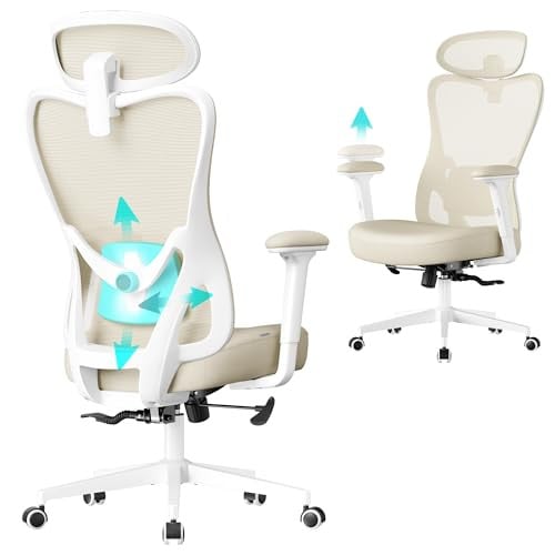 SONGMICS Ergonomische bureaustoel met armleuningen, wit/beige