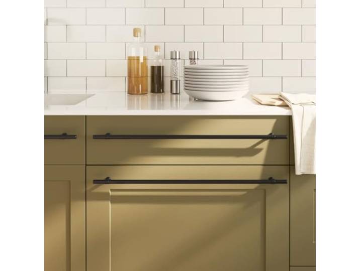 Kaelestia Möbelgriffe Schwarz Edelstahl 480 mm Lochabstand 10 Stück Schrankgriff T-Form für Schublade Tür Kommode Küche Bad Schlafzimmer Büro mit zuschneidbaren Schrauben Vintage Design