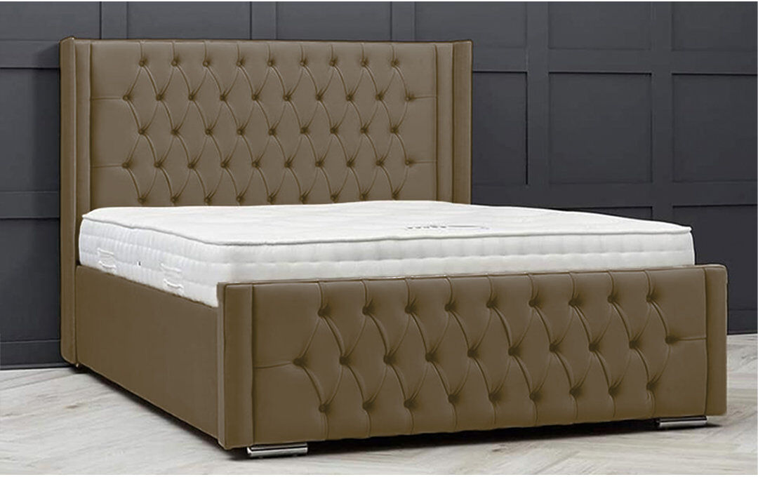 Ophelia & Co. Lucio Velvet Upholstered Bed Frame - Curved Headboard, Sprung Slatted Base Mink Double (4'6)
