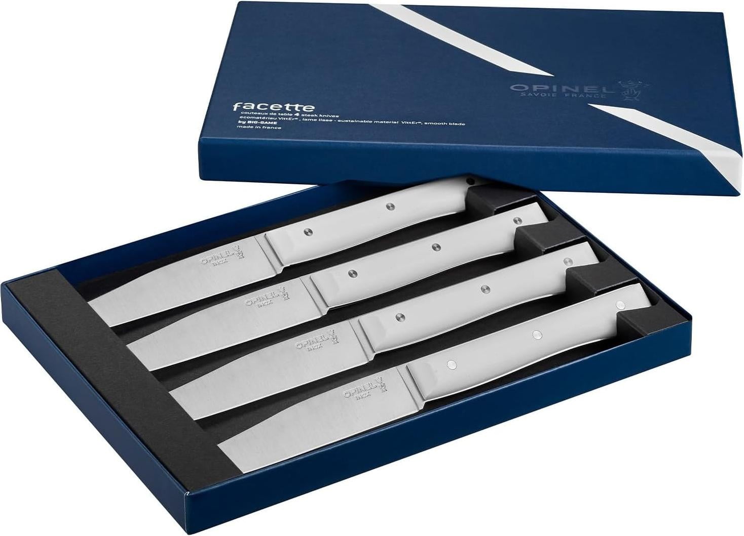 Opinel FACETTE Tafelmes, wit, set van 4