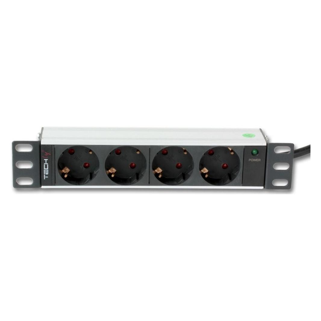 Techly I-CASE M10-4D Stromverteilereinheit (PDU) 4 AC-Ausgänge 1U Aluminium (I-CASE M10-4D)
