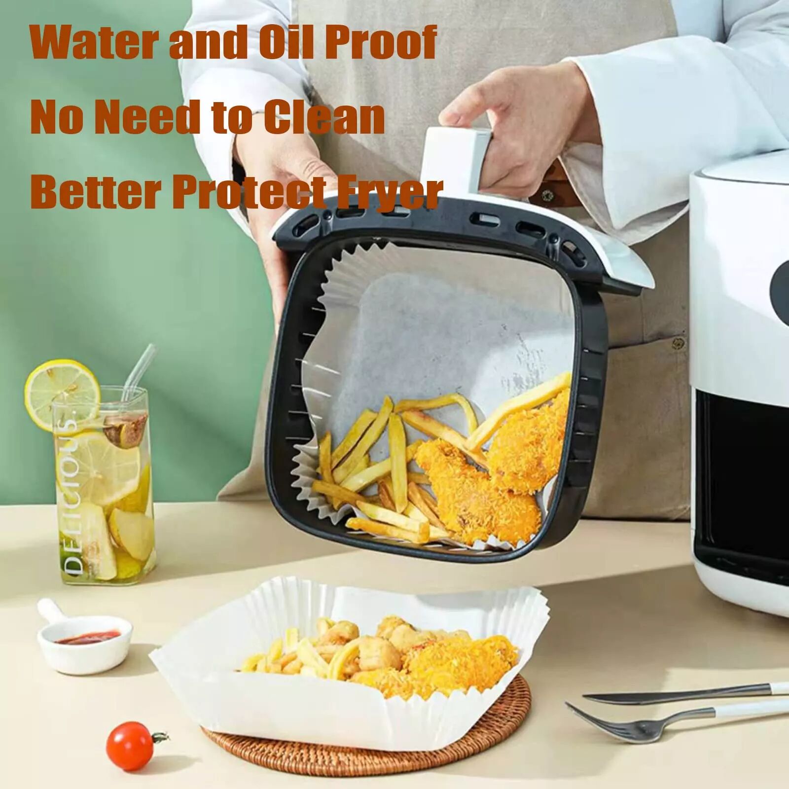 INF Air Fryer Einwegpapier mit Griff für Fritteusen 100 Stk
