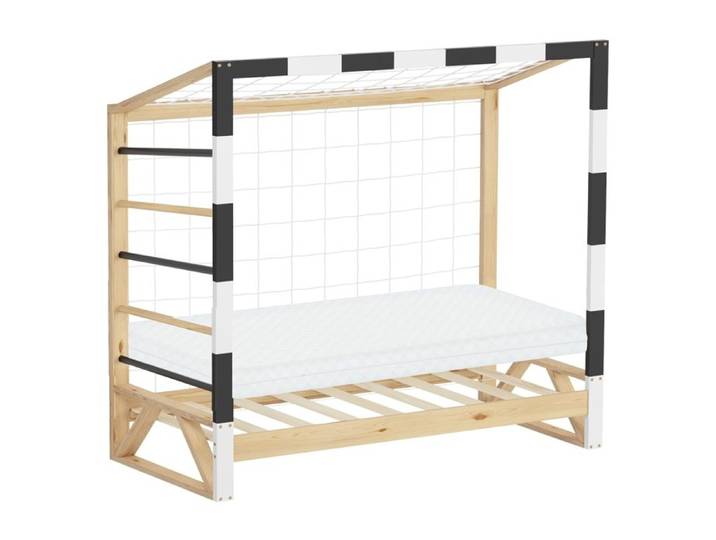 Lit enfant ML-Design 70x140cm avec matelas H10cm blanc noir en bois but de foot et sommier à lattes