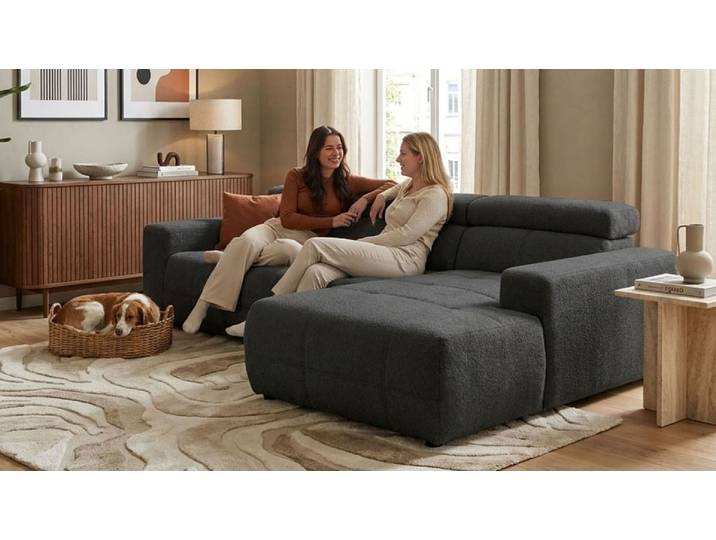 Ecksofa GOODPRODUCT Ballerup 235 x 175 cm, auch mit verstellbarer Sitztiefe , grau (anthrazit), B:285cm H:80cm T:175cm, 100% Polyester, Sofas, Ecksofa, Kopfteile & Sitztiefe verstellbar, Pet Friendly Bezug, L-Form