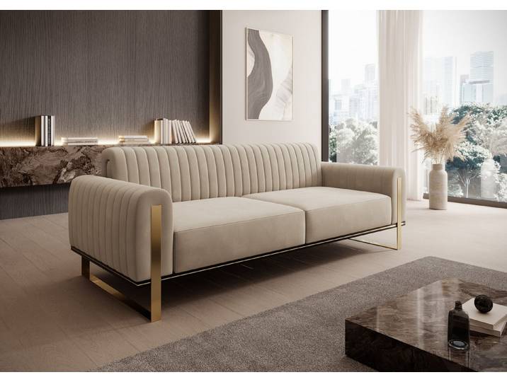 yourhouse24 3-Sitzer Sofa Designersofa Vamos in Samt, Samt-Optik, Metallgestell, Glamour-Stil