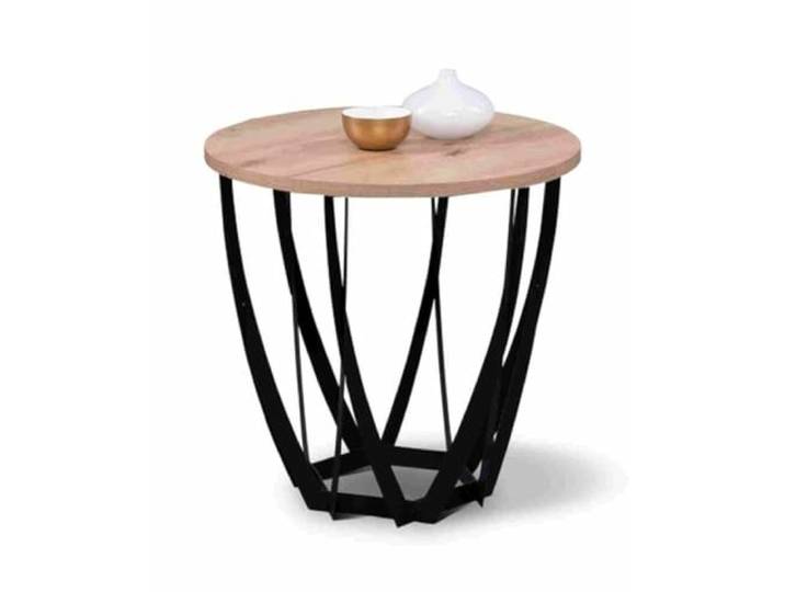 möbelando Beistelltisch >Mella 1< aus schwarzem Metall & MDF Dekor Artisaneiche, 50 cm Durchmesser, 50 cm Höhe, stilvolles Design, robuste Tischplatte, einfache Montage, zerlegt geliefert