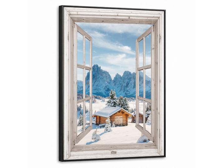 MuchoWow Leinwand Bilder mit Rahmen - Winterlandschaft - Hütte - Berge - Ausblicke - Aussicht - Natur - 60x80, Weiß Hochglanz, Rechteckig, 60x80 cm, gerahmt, Bilder & Rahmen, Bilder, Leinwandbilder