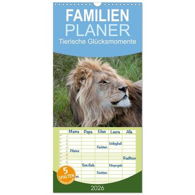 Familienplaner 2026 - Tierische Glücksmomente mit 5 Spalten (Wandkalender, 21 x 45 cm) CALVENDO
