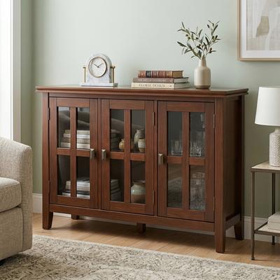 "WYNDENHALL Stratford 44 inch Wide Solid Wood Contemporary 3 Door Storage Cabinet in Russet Brown - 14"" D x 43.8"" W x 31"" H"